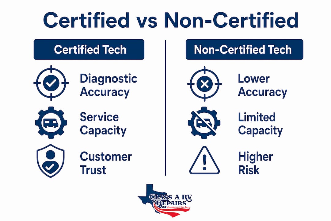 Infographic comparing certified and non-certified RV technicians