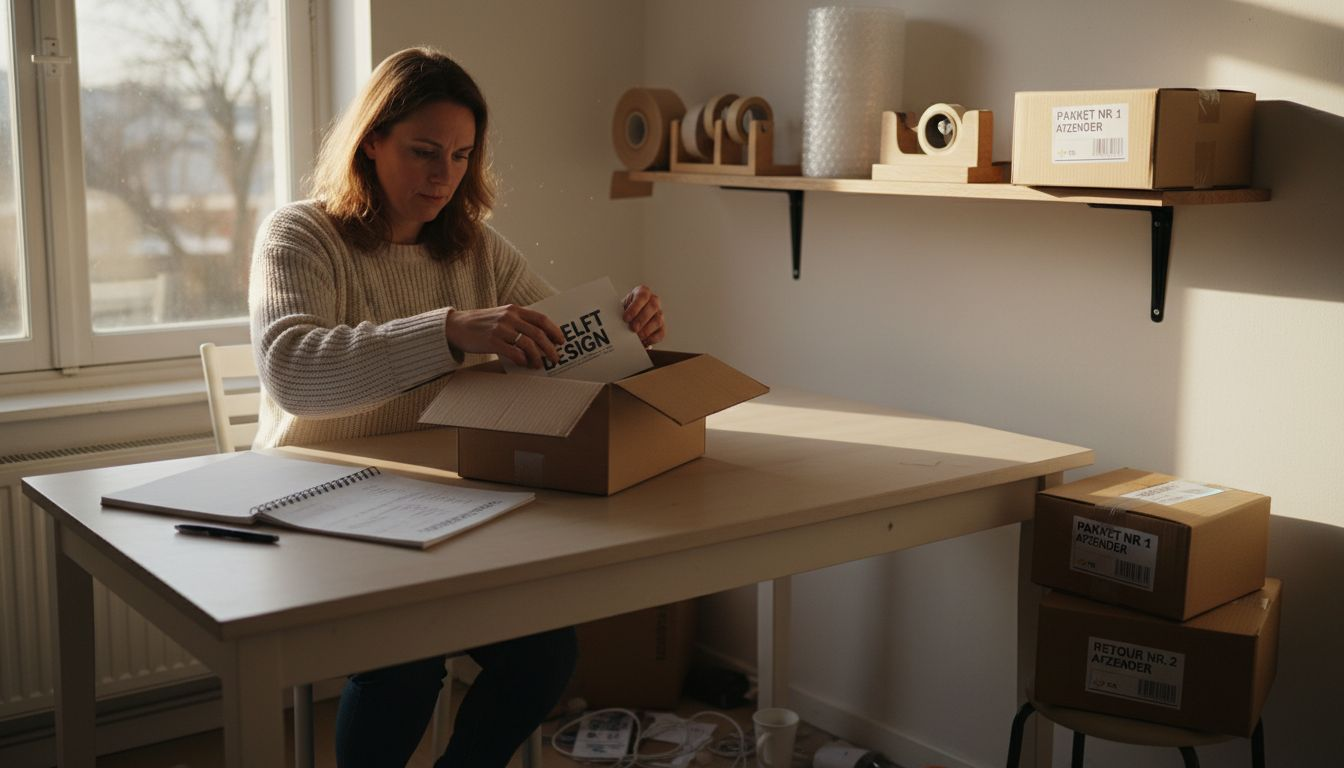 E-commerce ondernemer verpakt merkartikelen voor verzending