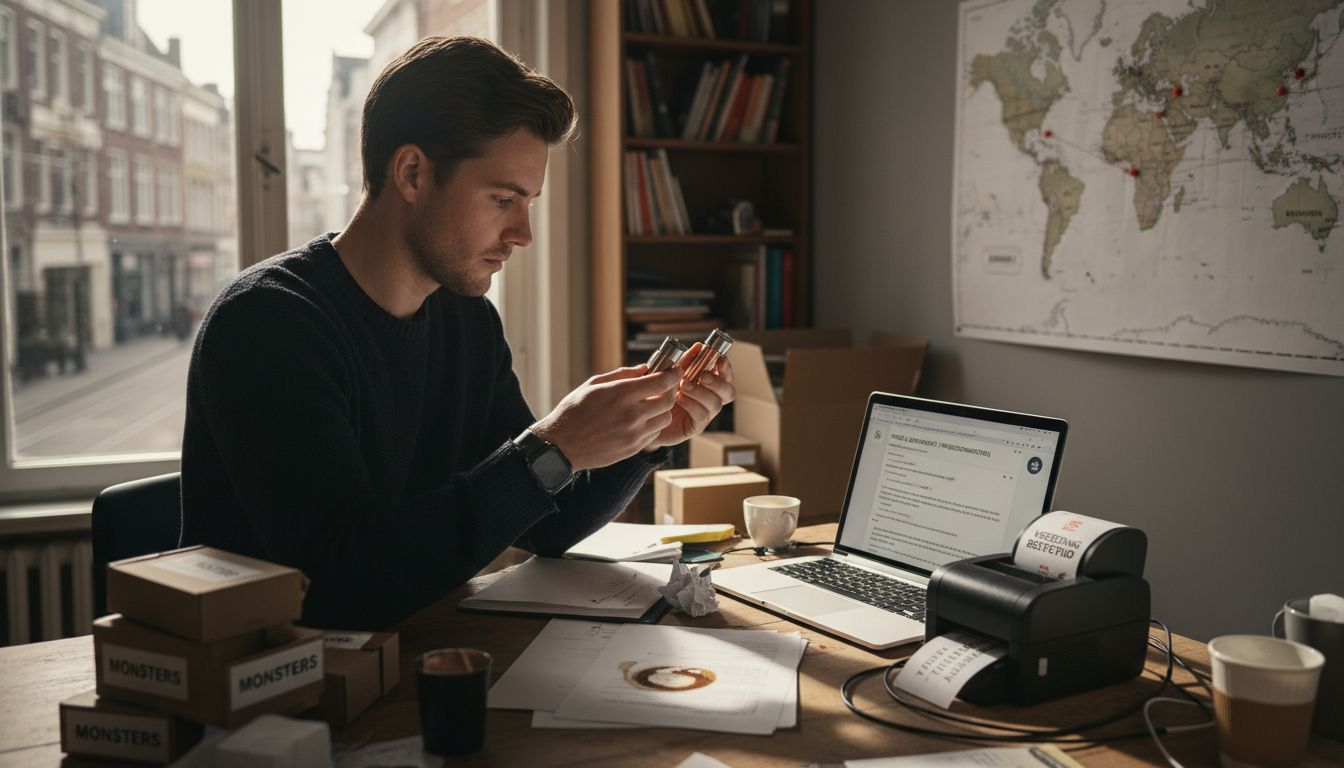 De e-commerce manager beoordeelt verschillende productmonsters om de kwaliteit te controleren.