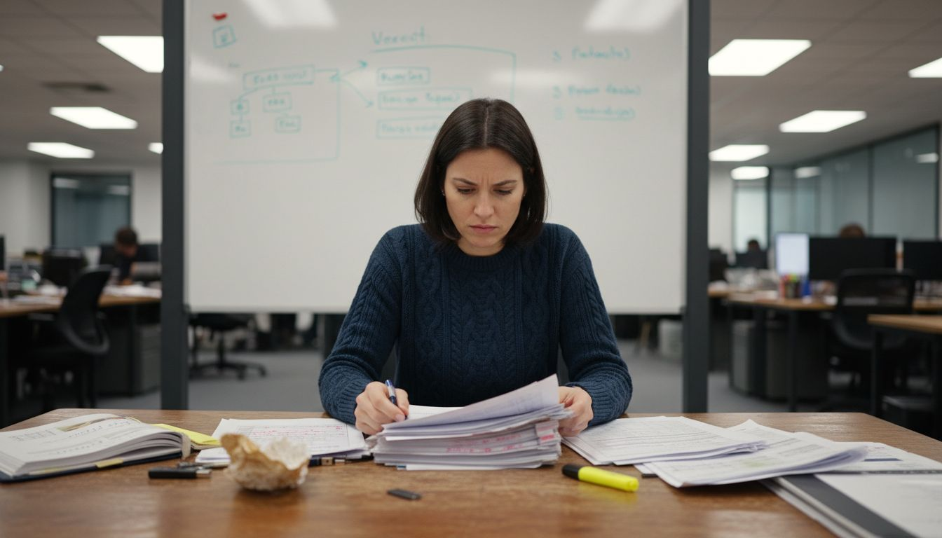 Marketing manager analyzing B2B lead spreadsheets