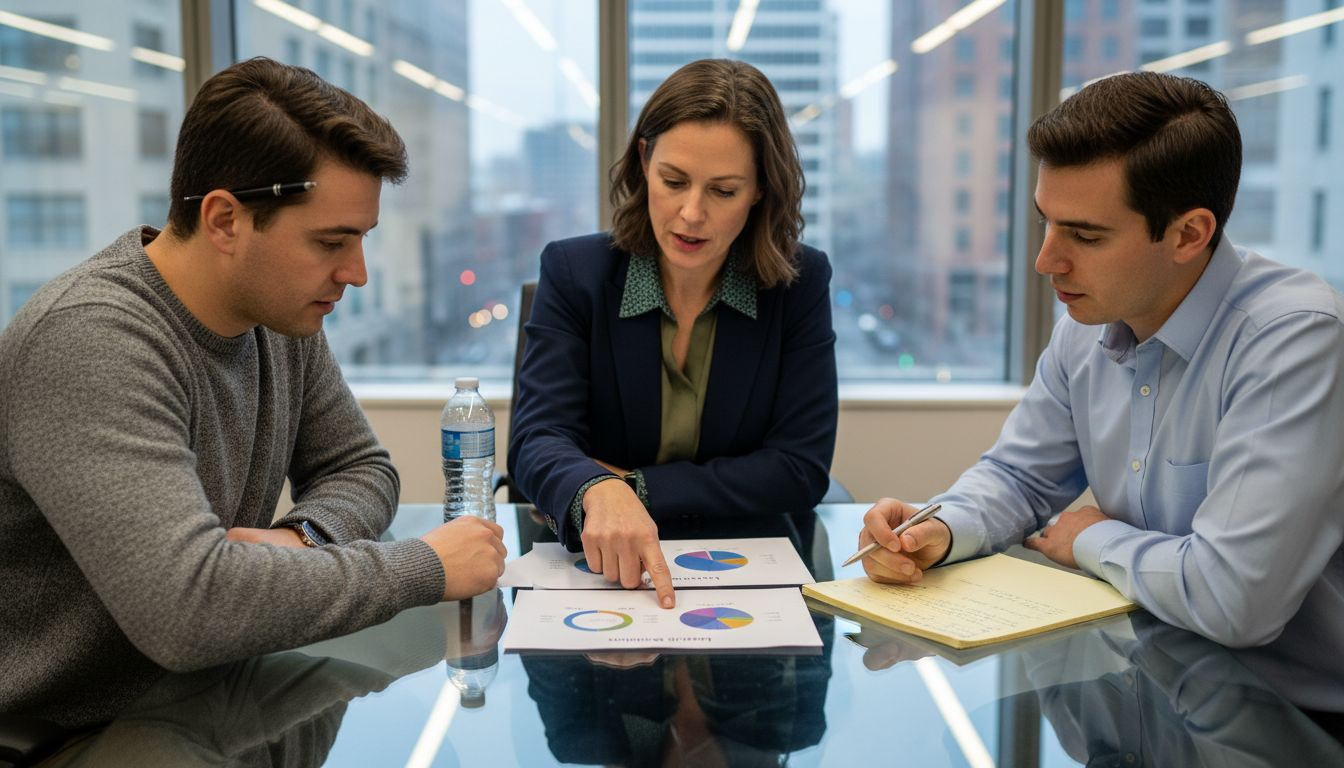 Sales team discussing lead quality charts