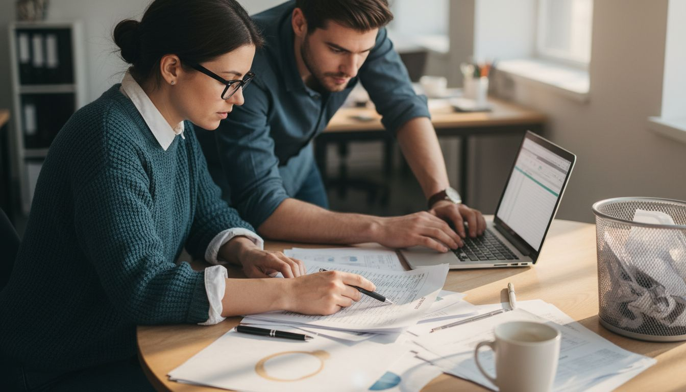 Analysts verifying company data together