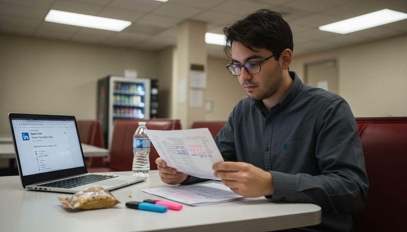 Analyst researching company profiles and contacts