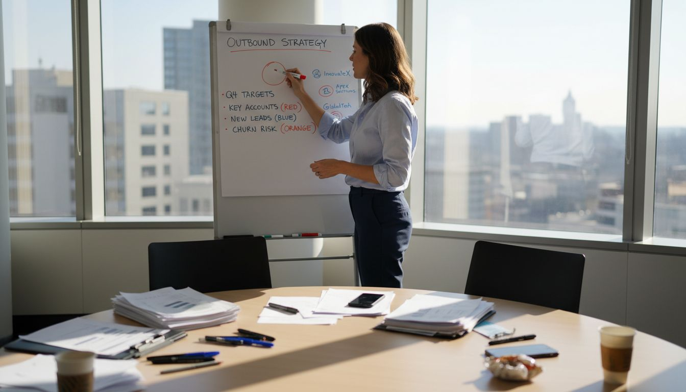 Sales rep outlining outbound strategy on whiteboard