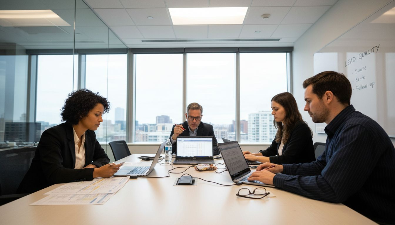 Sales team reviewing and verifying B2B leads