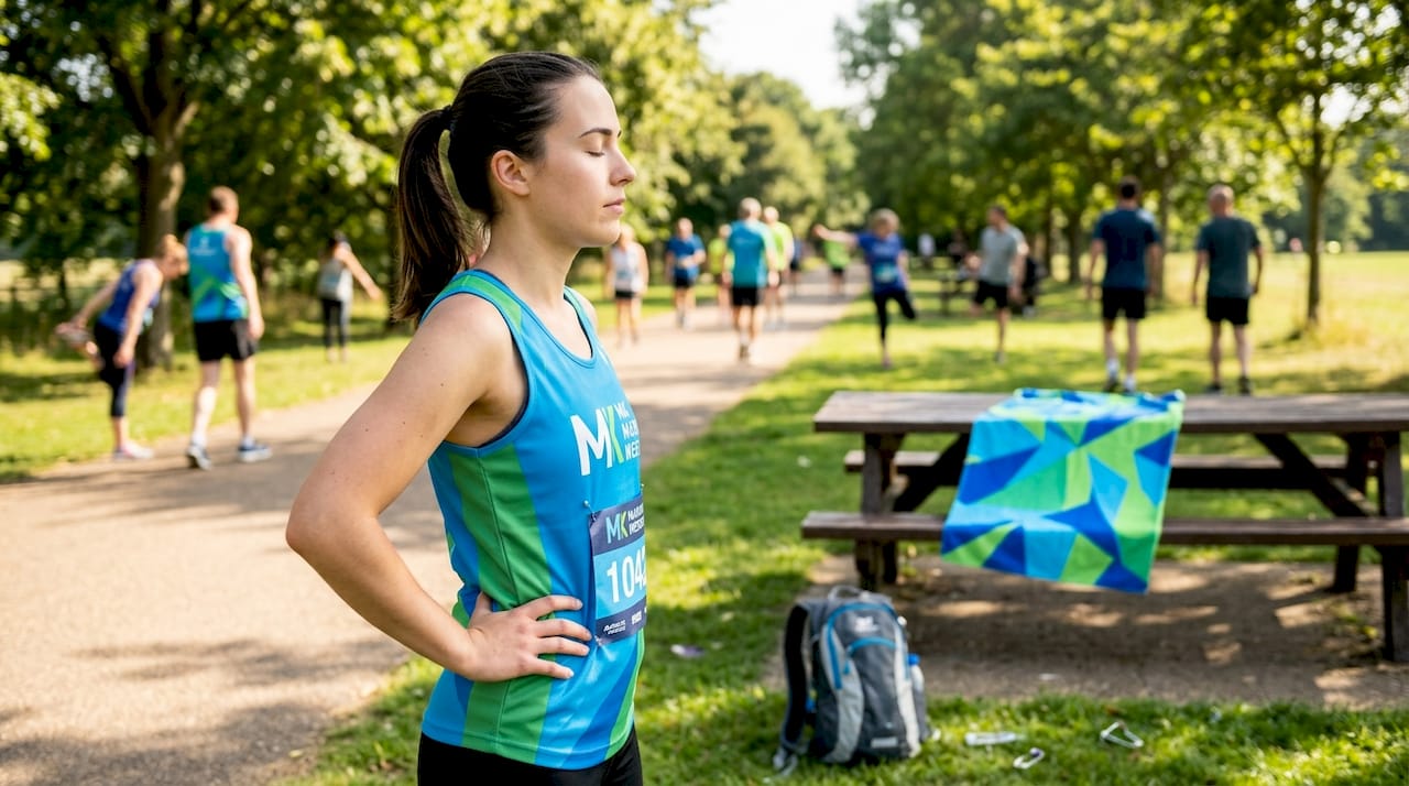 Runner focusing with eyes closed trackside