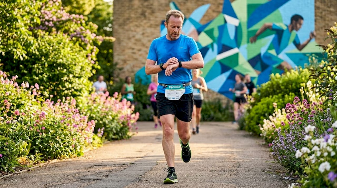 Runner checking watch for race pace