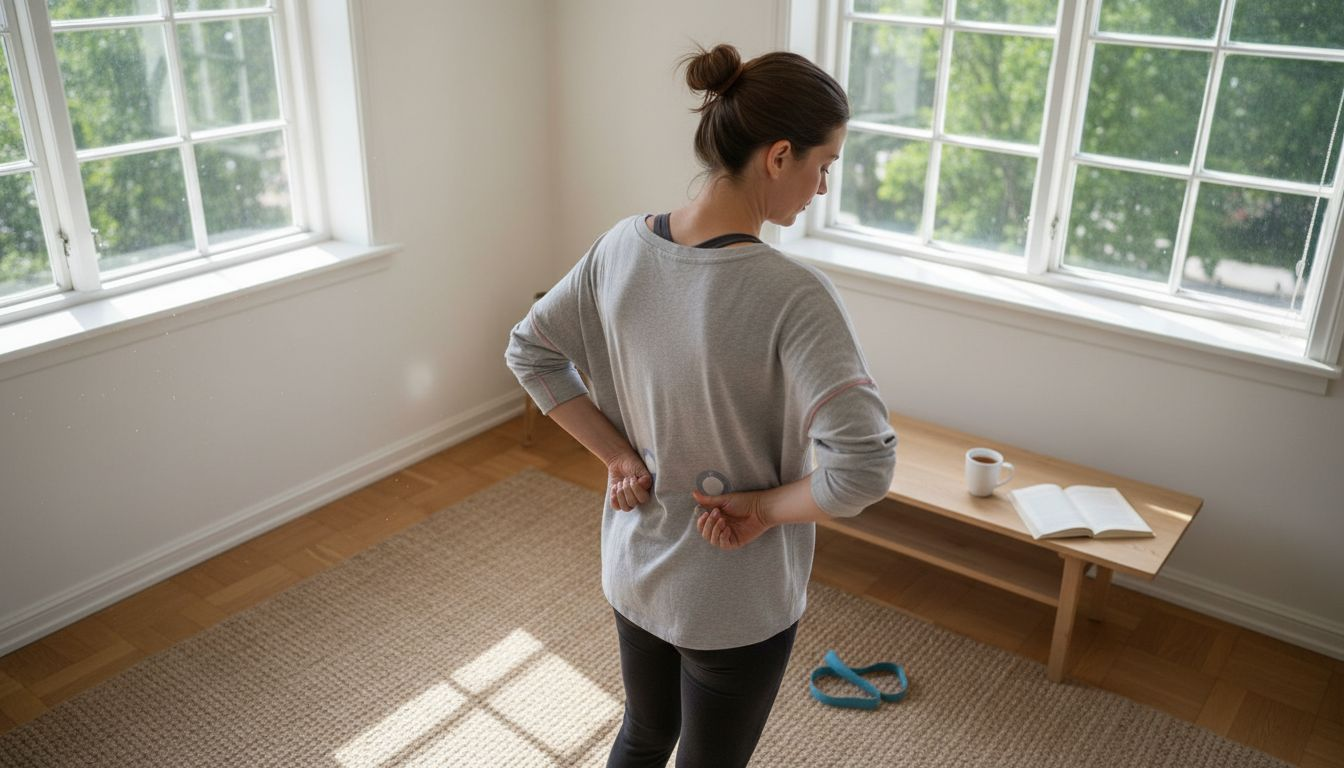 Kvinna placerar TENS-elektroder för att lindra smärta