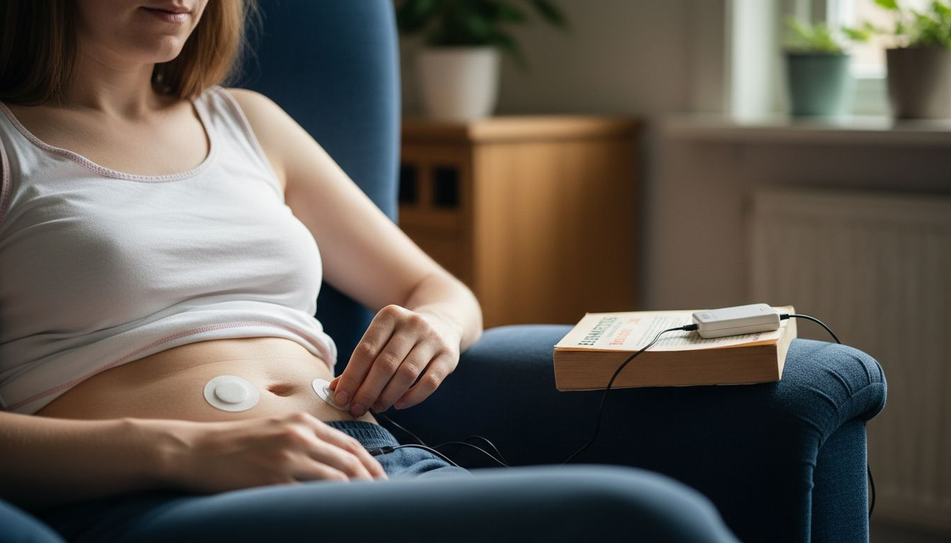 Placera elektroderna från TENS-apparaten på magen.