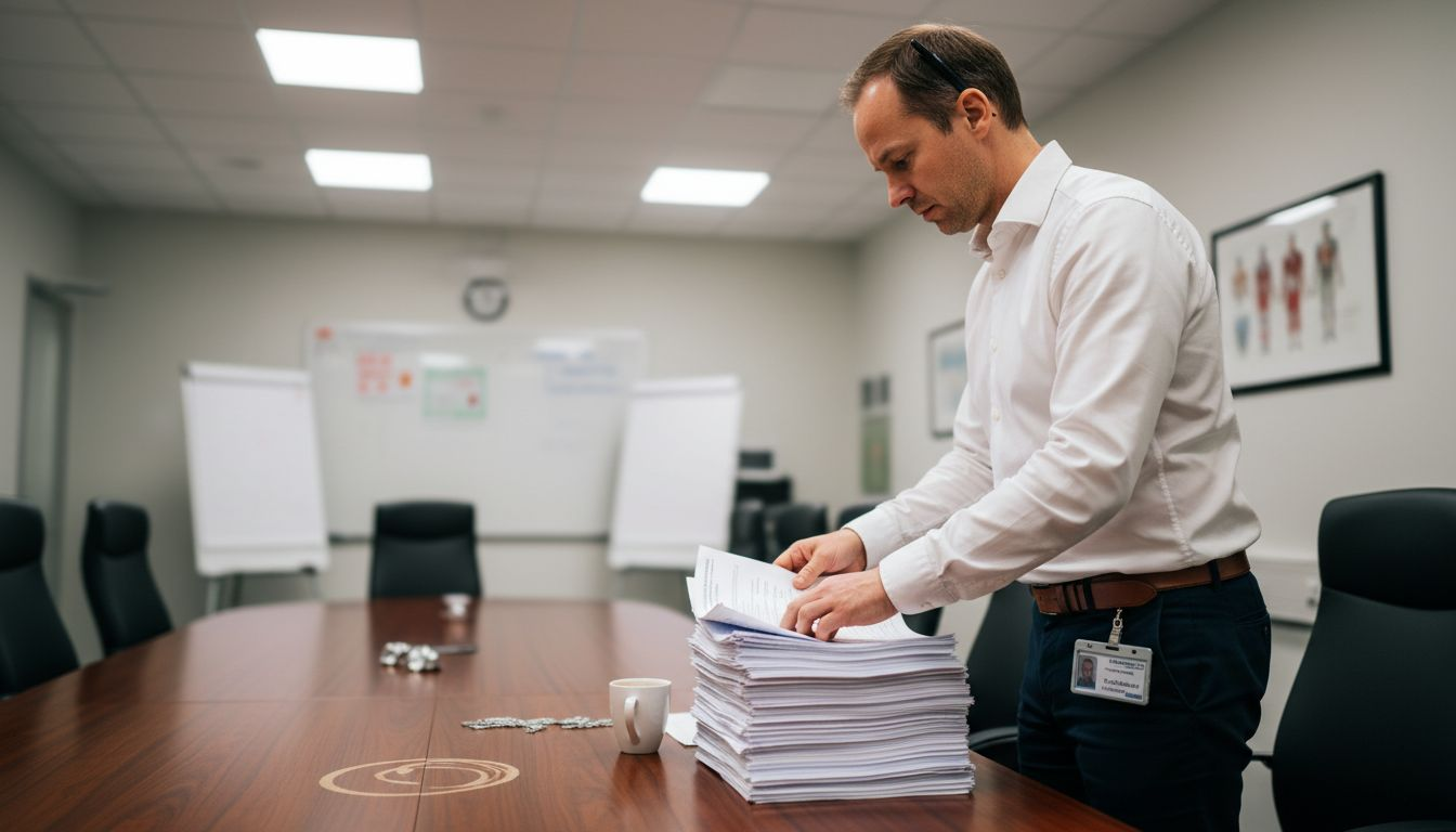 En klinisk forskare som strukturerar och ordnar dokumentation för en studie.