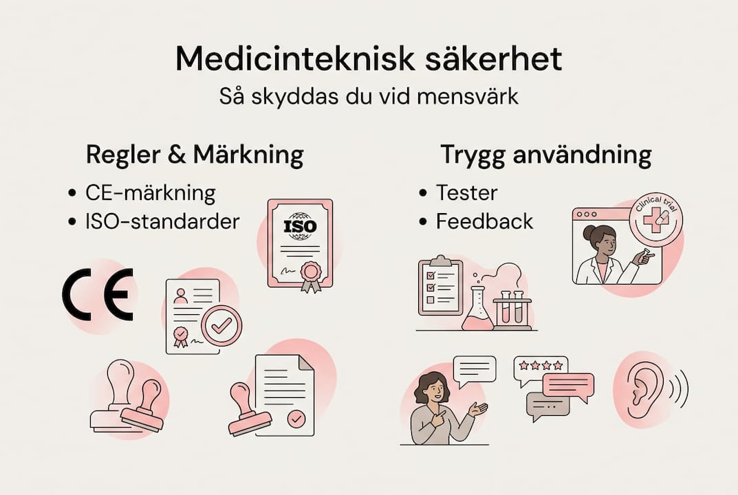 Faktaillustration om säker användning av medicintekniska hjälpmedel vid mensvärk