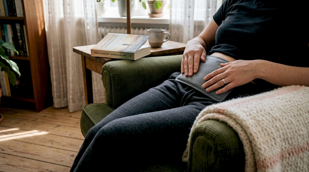 Närbild på värmedyna som lindrar mensvärk