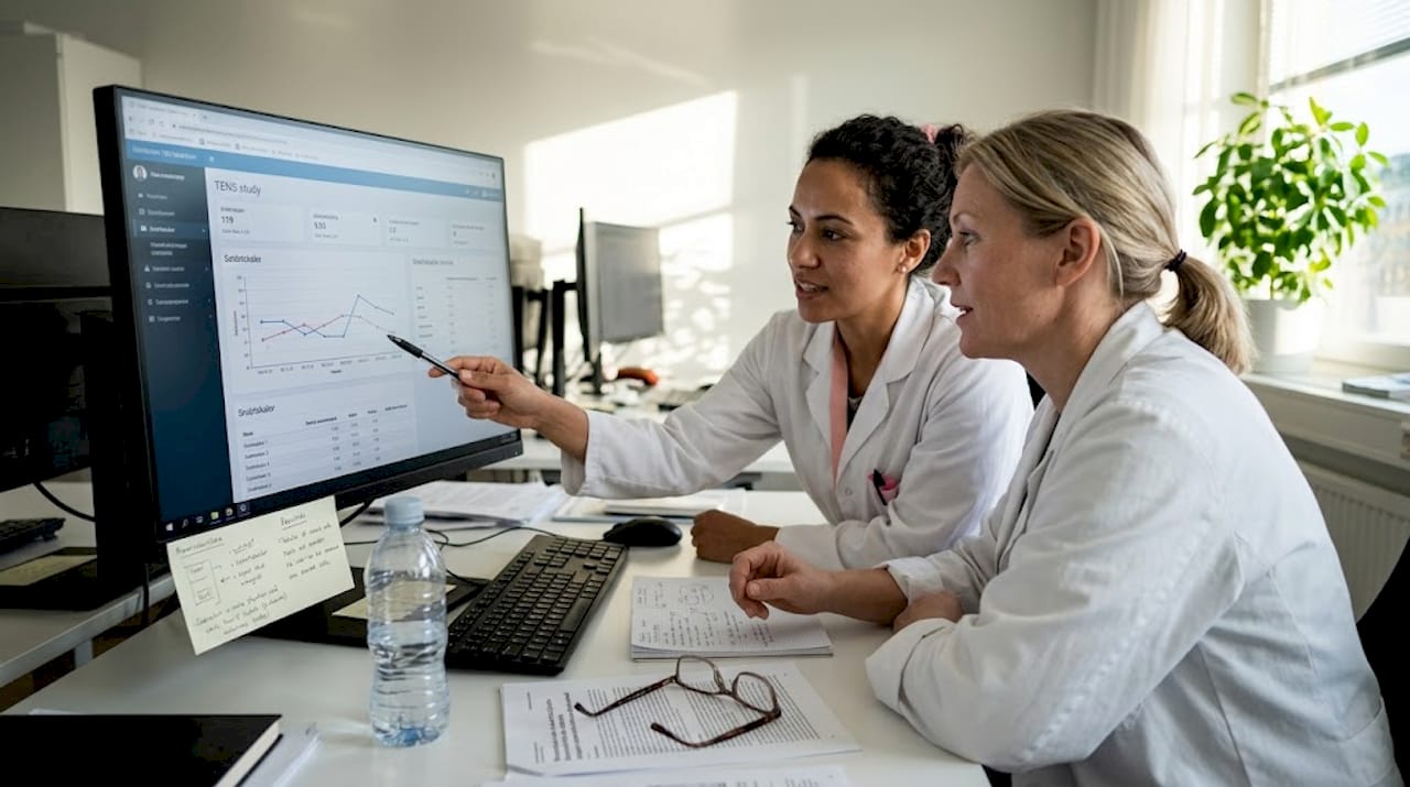 Forskare analyserar TENS-data på sina arbetsplatser