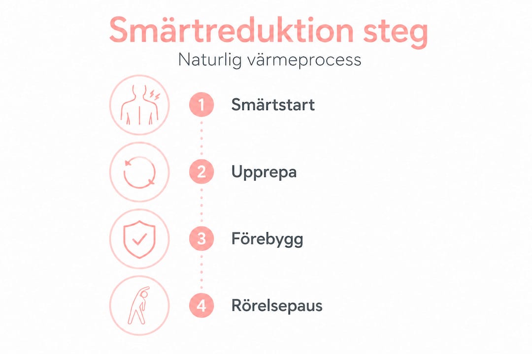 Här ser du en tydlig infografik som guidar dig genom fyra steg för att lindra smärta.