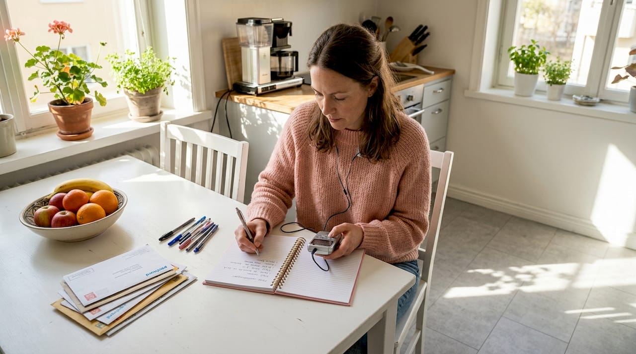 Kvinna justerar TENS-apparaten för att lindra mensvärk