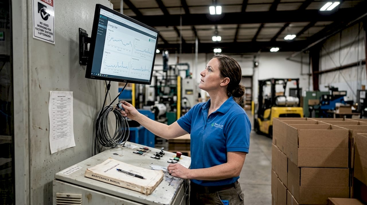 Engineer reviewing BEMS energy data