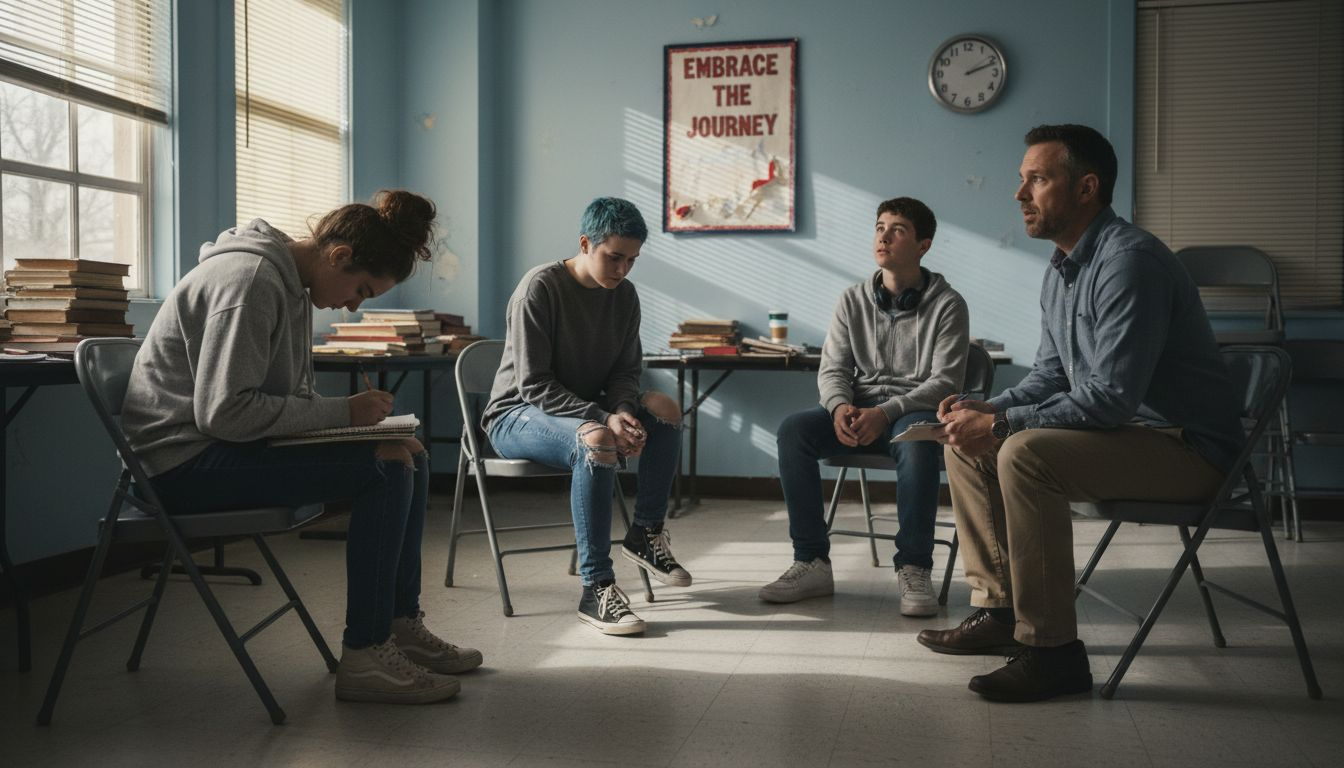 Teens during group therapy school session