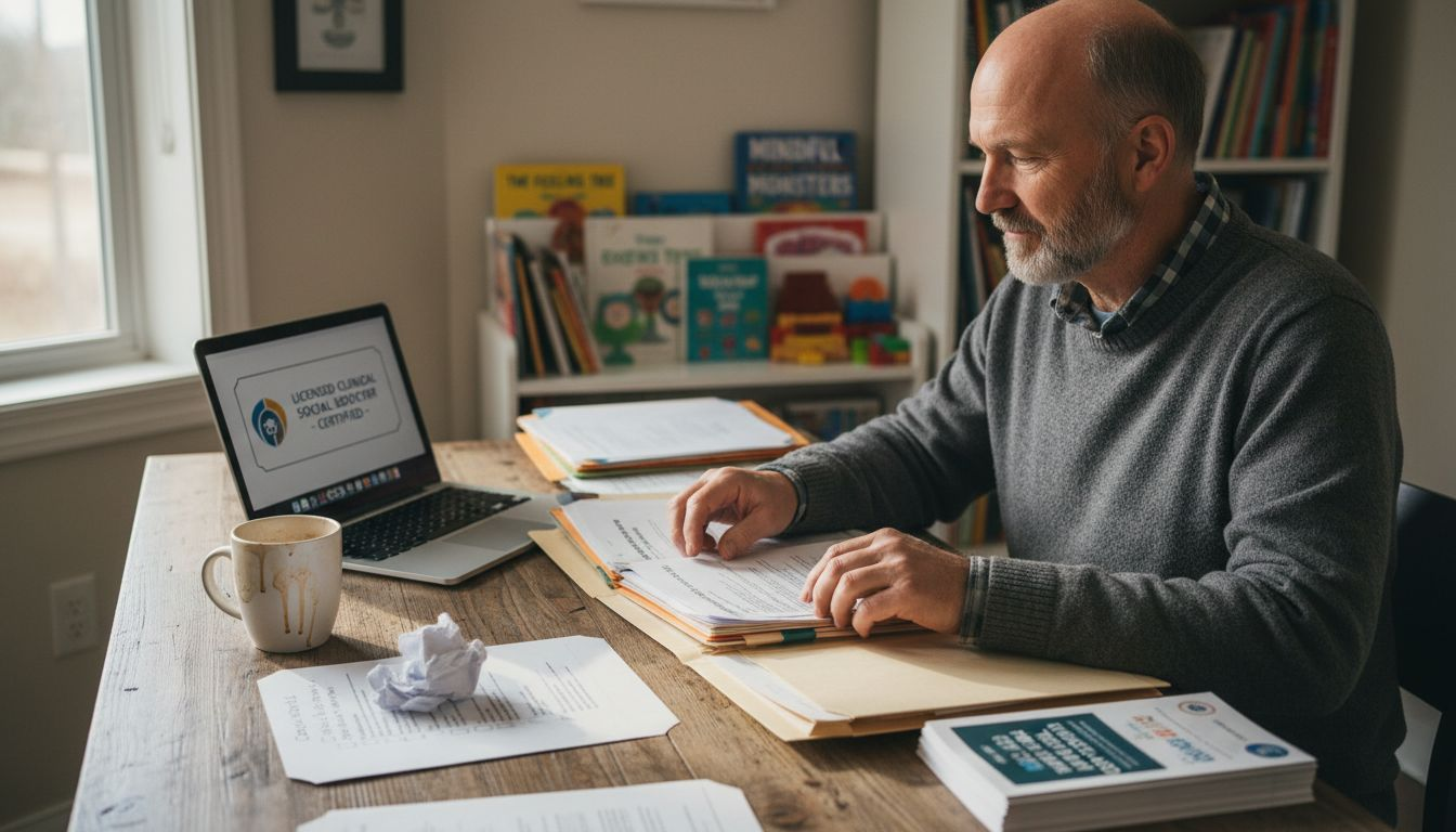 Therapist reviews credentials and checklist