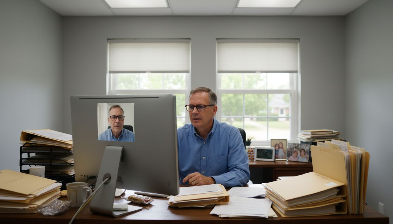 Therapist conducts online counseling from office