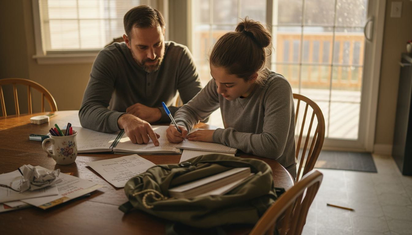 Father helping daughter with therapy homework