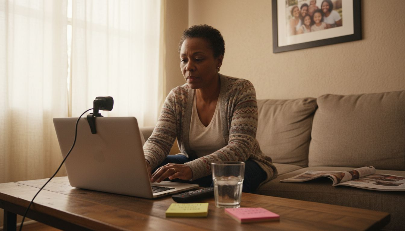 Woman prepares for online mental health session