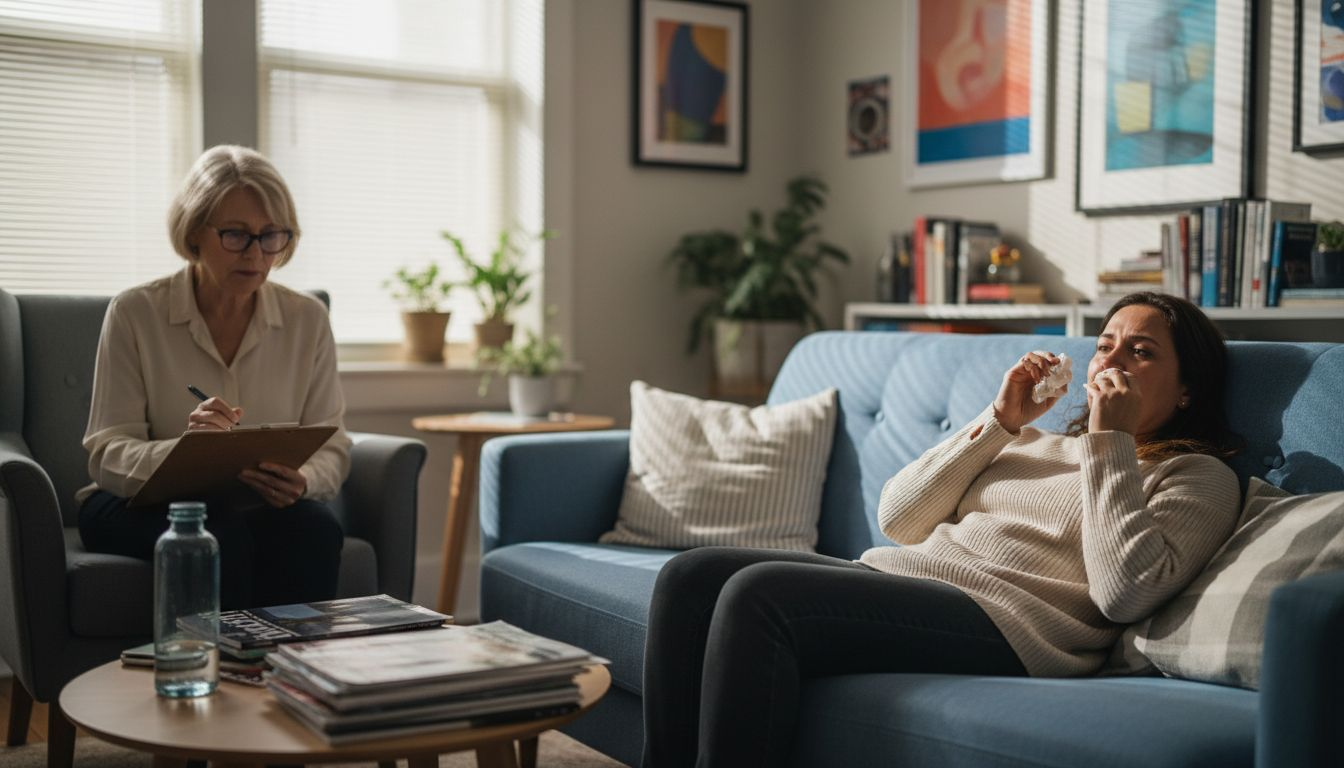 Client finding relief during therapy session