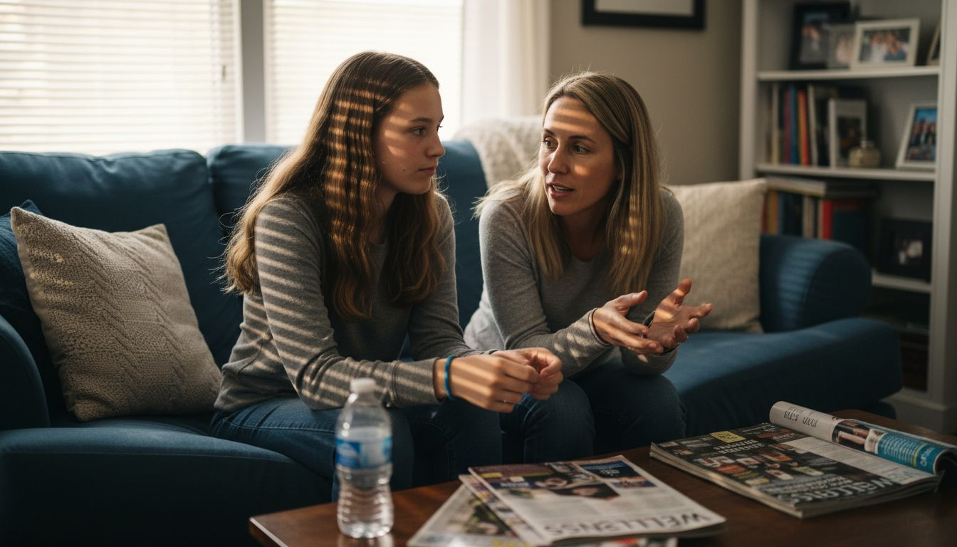 Parent discussing therapy with teen calmly