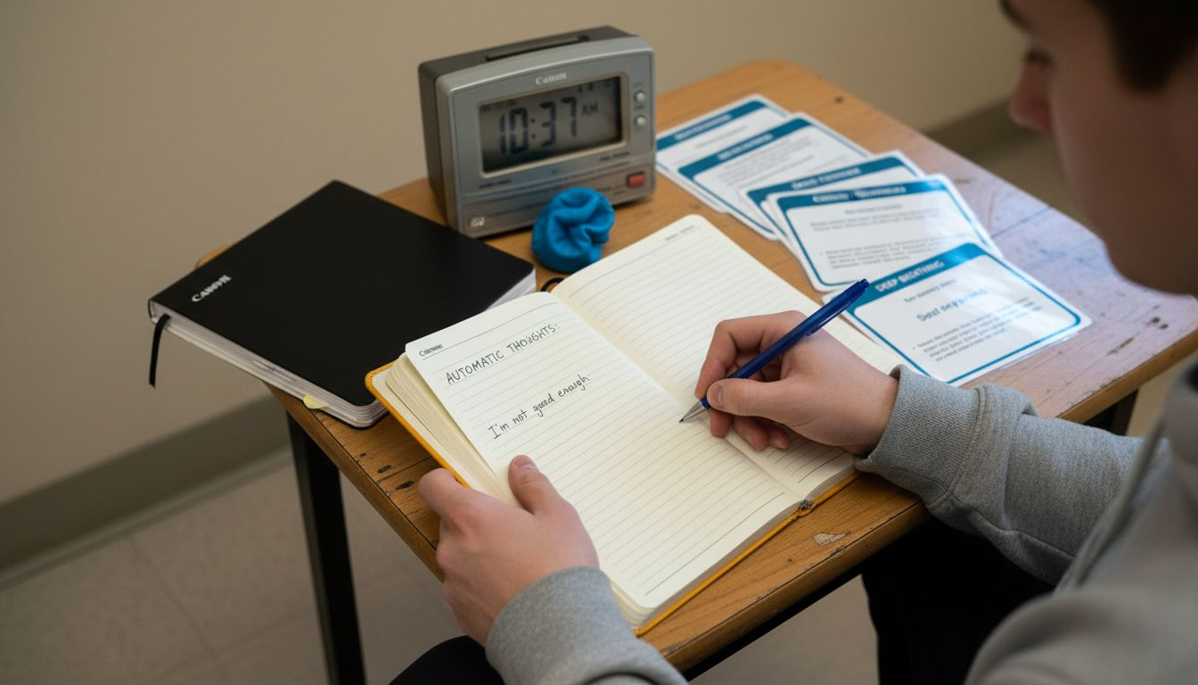 Client writing in therapy thought journal