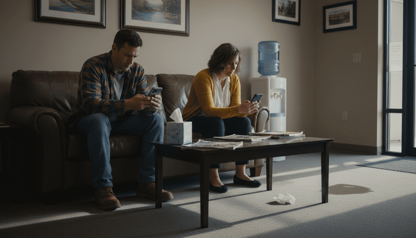 Nervous couple waiting for therapy session