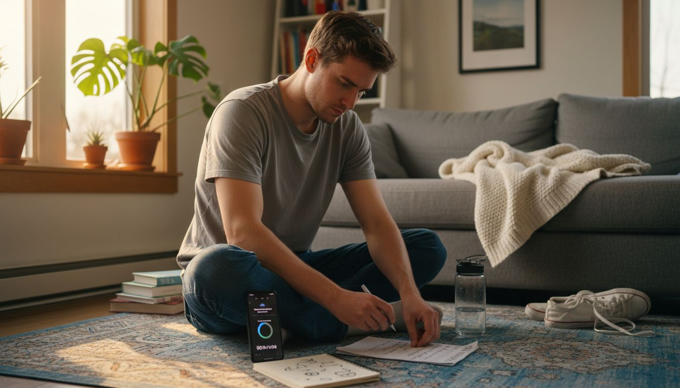 Man tracking daily emotional wellness habits