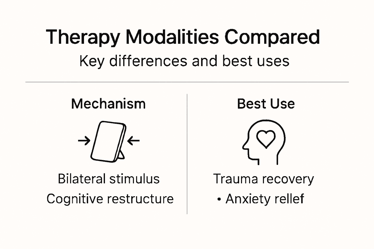 Infographic contrasting therapy modalities and uses