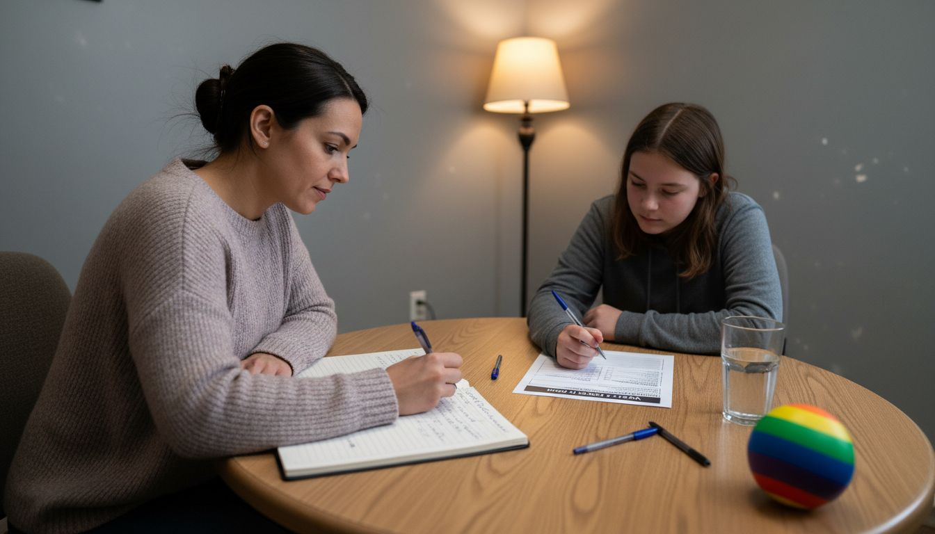 Therapist and teen during assessment questionnaire