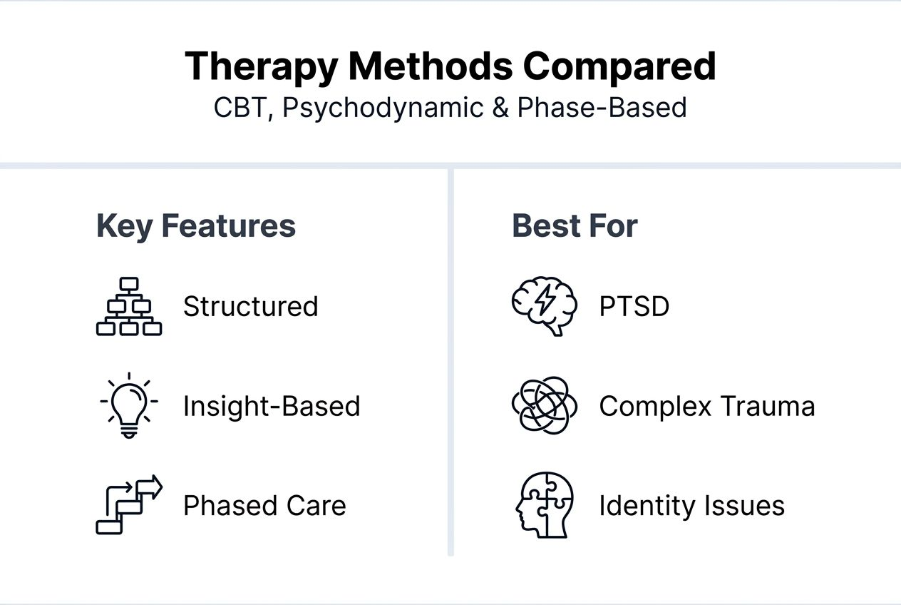 Infographic comparing psychotherapy methods for trauma