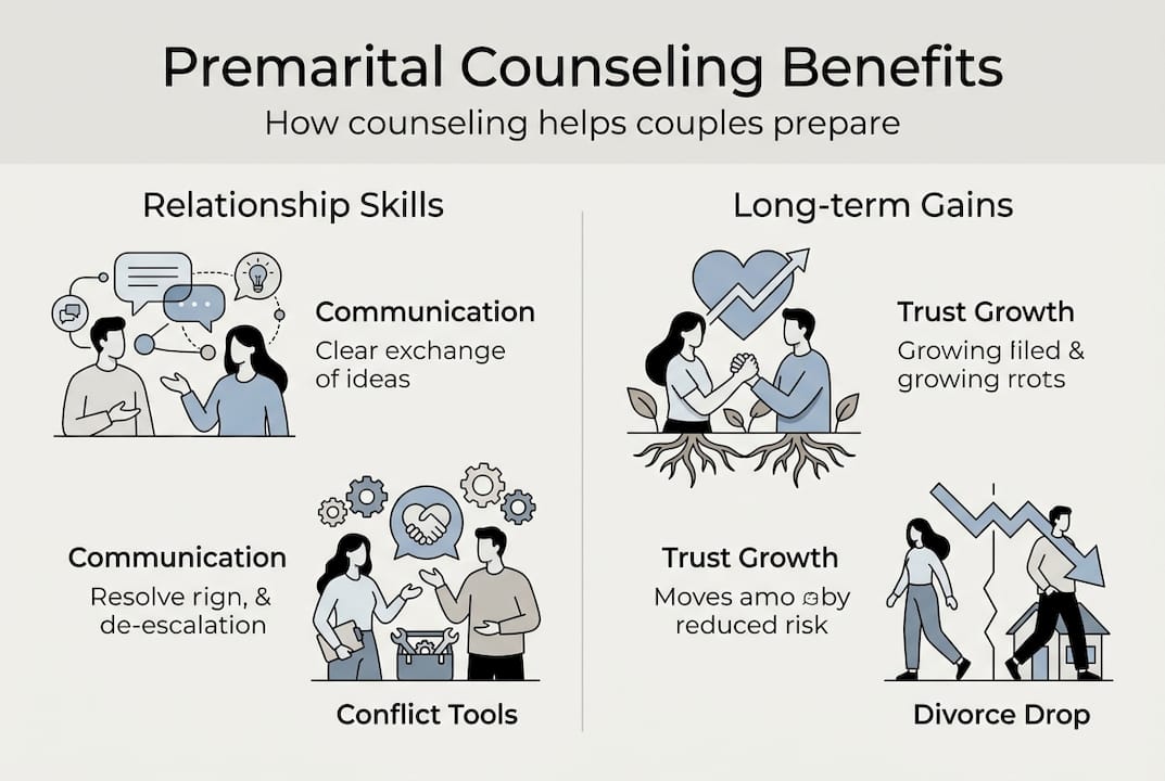 Infographic summarizing premarital counseling benefits