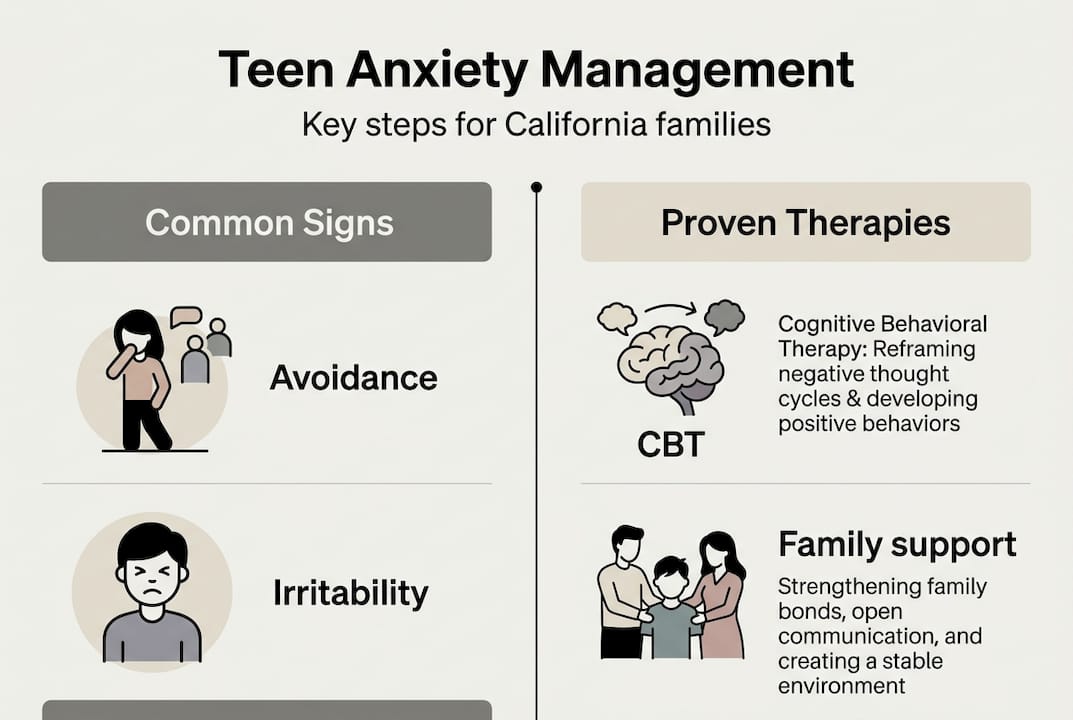Infographic overview of teen anxiety management steps