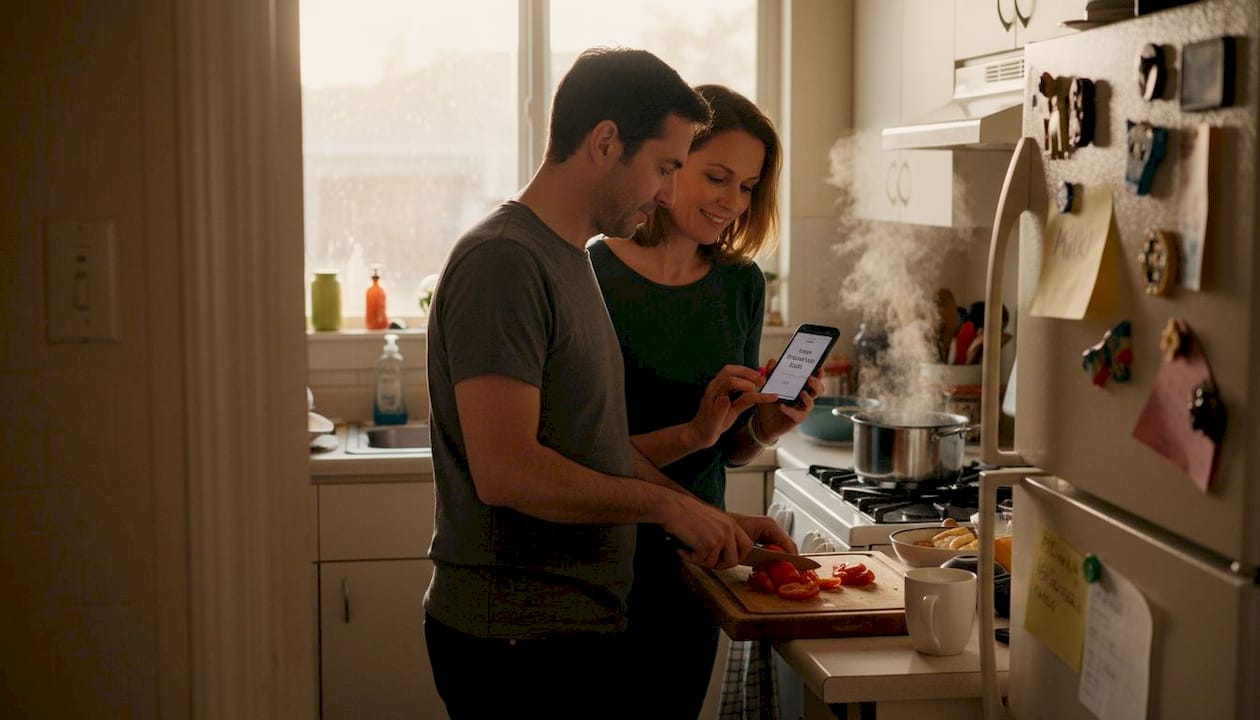 Couple having quiet talk in kitchen