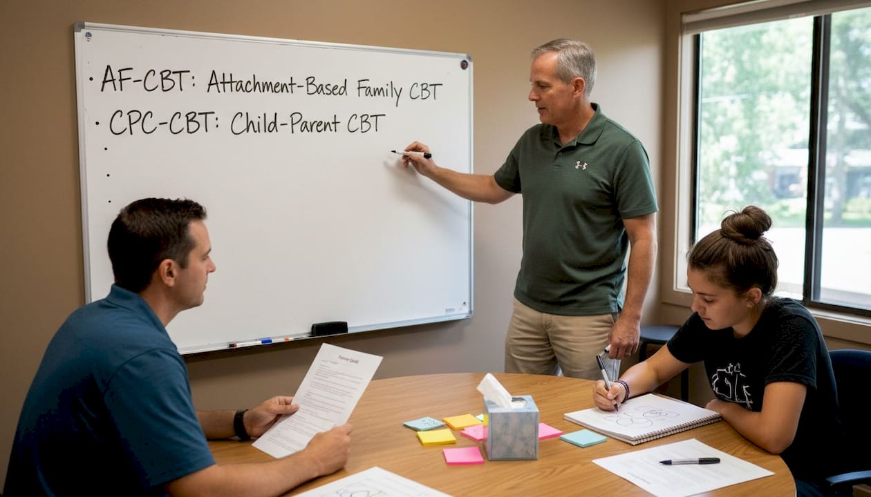 Therapist explaining CBT family models