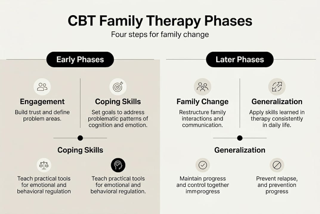 Infographic showing four CBT family therapy phases