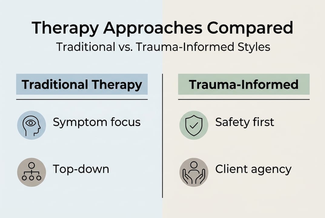 Infographic comparing therapy approach key points