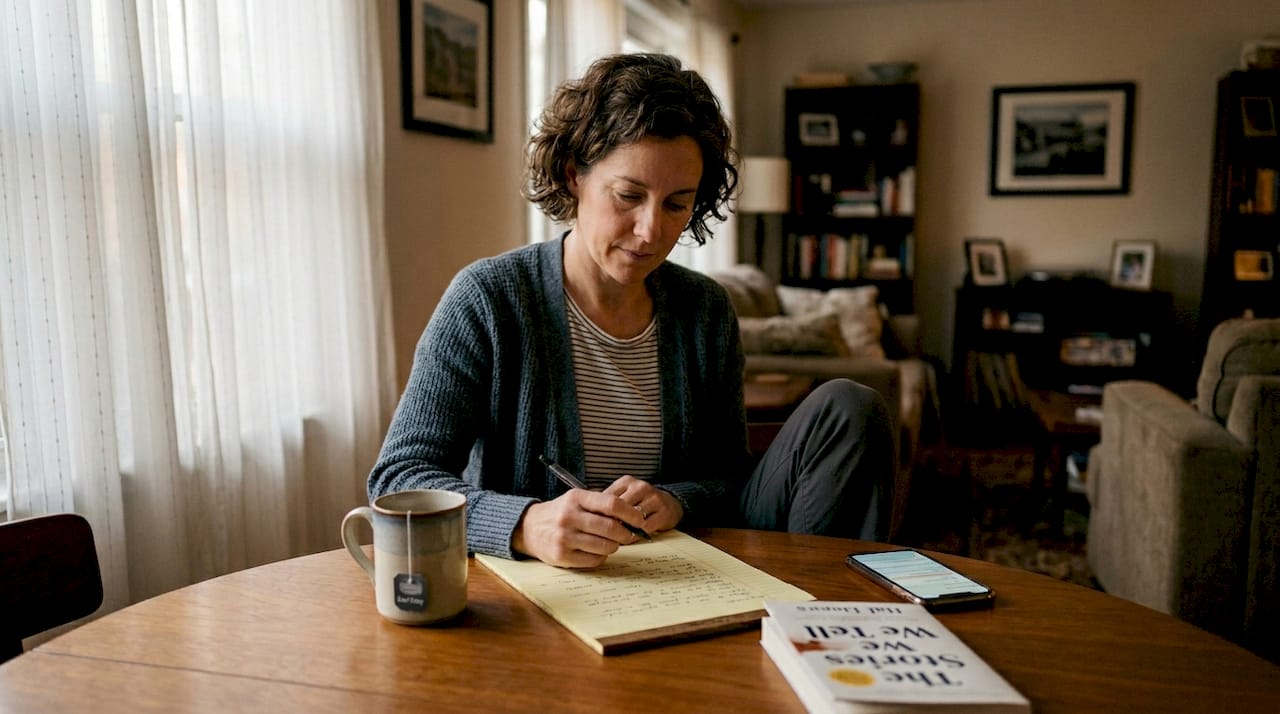 Therapist reviewing handwritten session notes