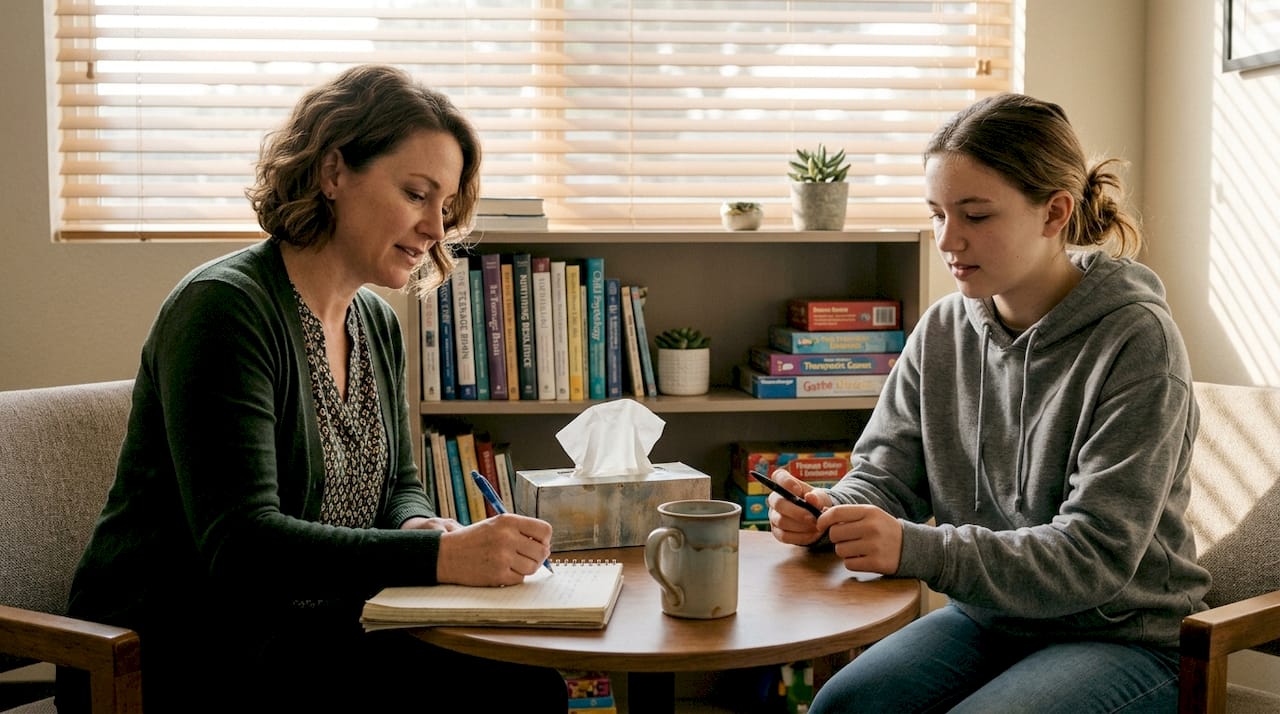 CBT therapy session with teen and therapist