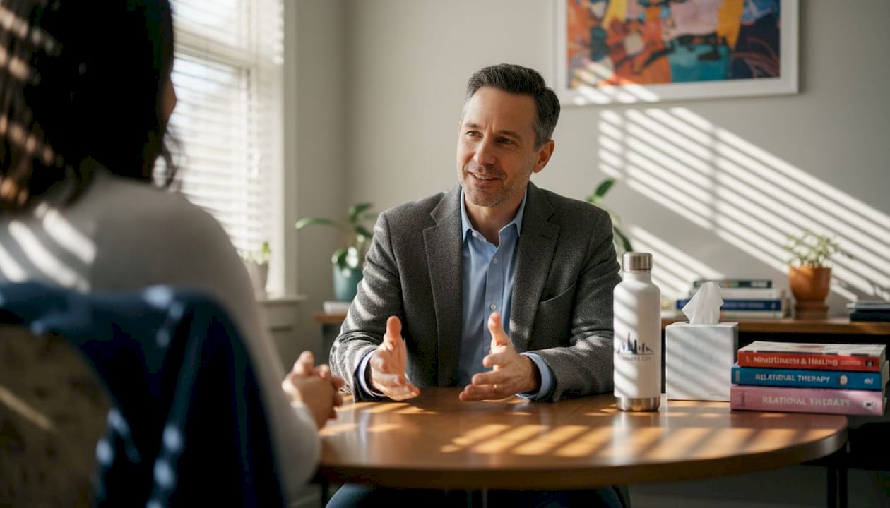 California trauma therapist meeting with client