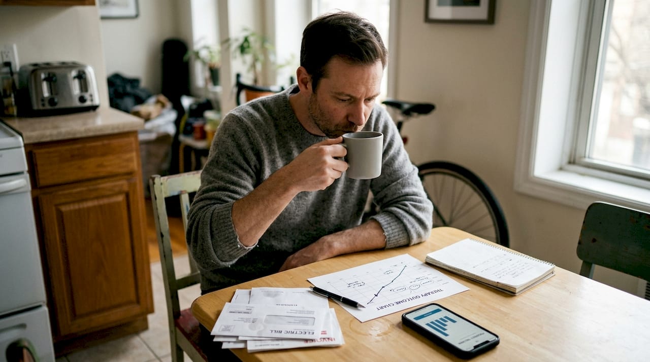 Person checking therapy progress chart at table