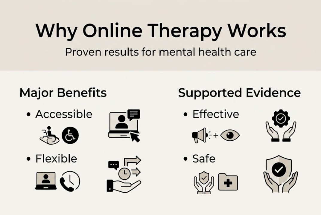 Infographic on online therapy benefits and effectiveness