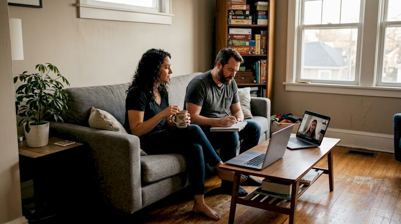 Couple doing virtual therapy session together