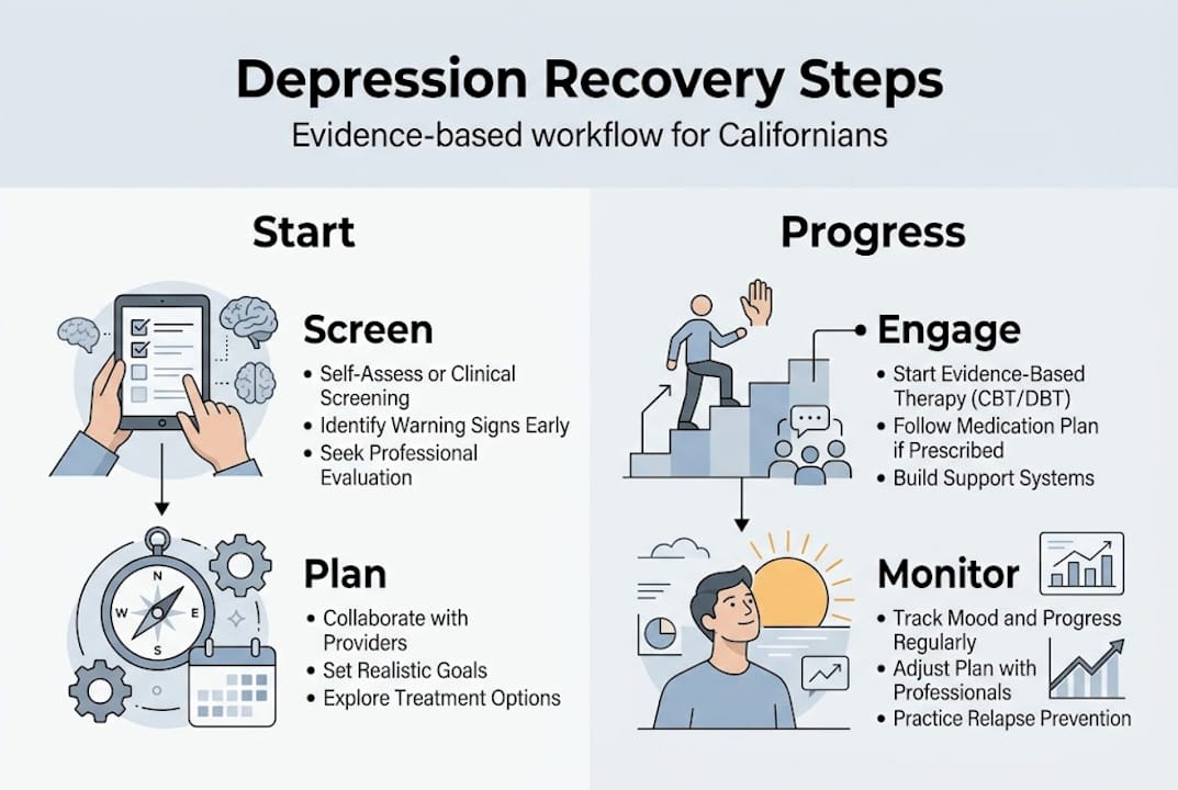 Infographic outlining depression recovery steps