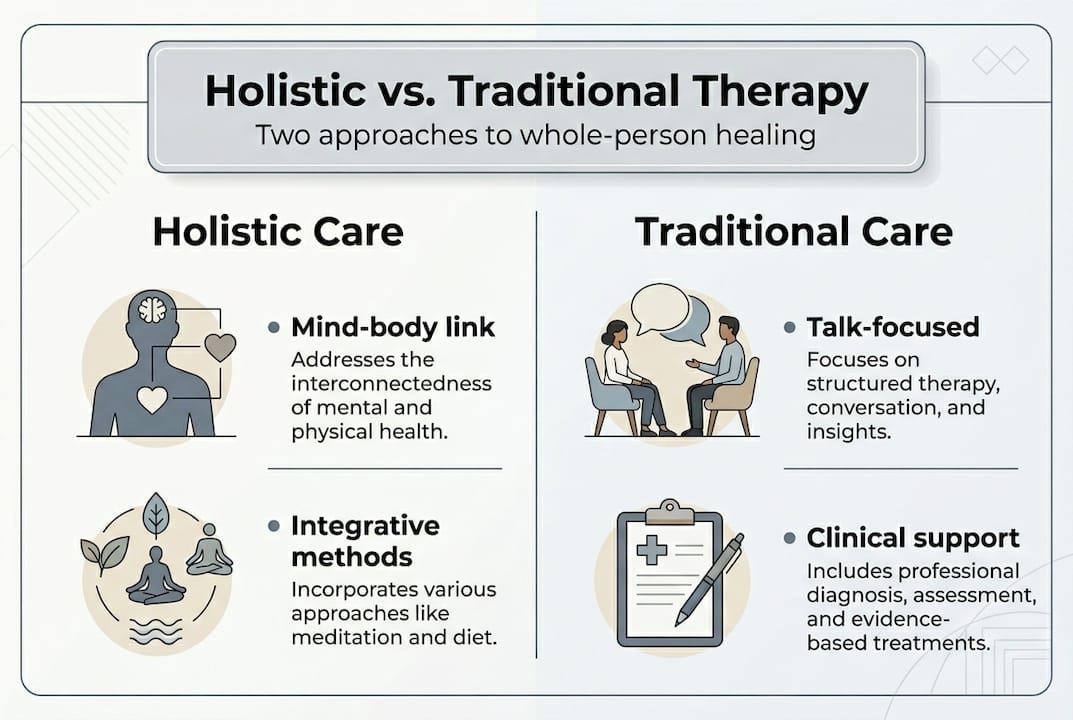 Infographic comparing holistic and traditional therapy approaches
