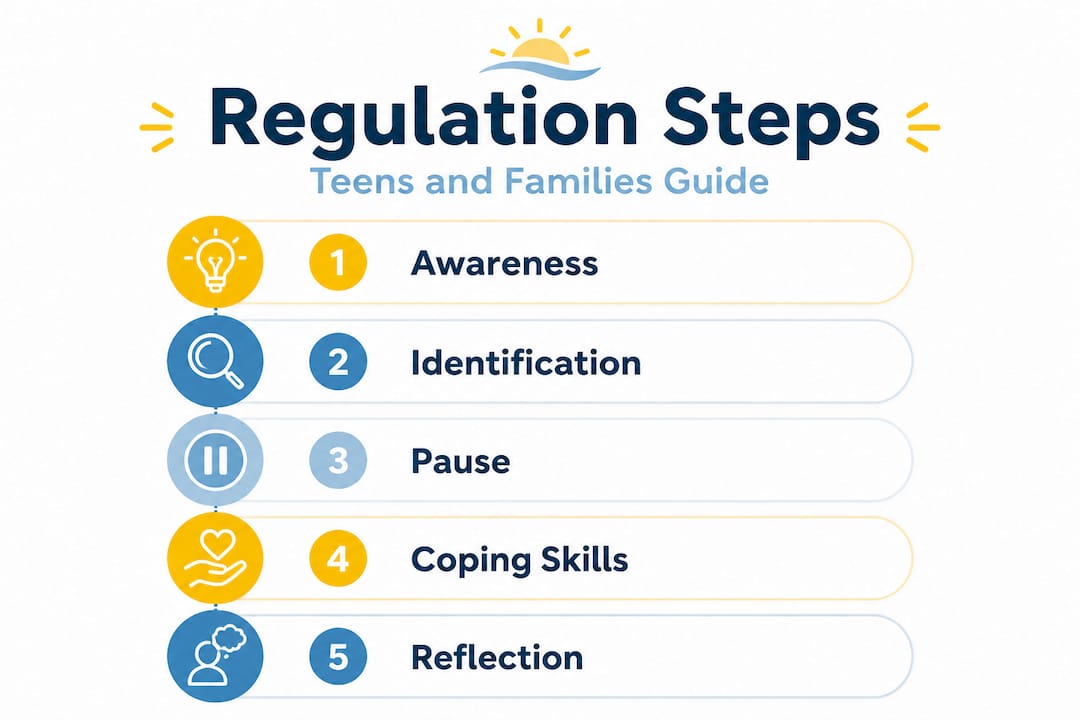 Infographic shows emotional regulation steps flow