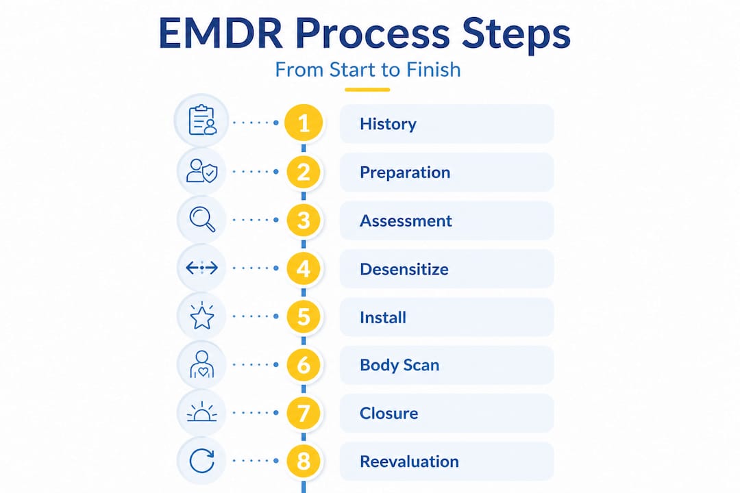 Eight step EMDR process visual timeline
