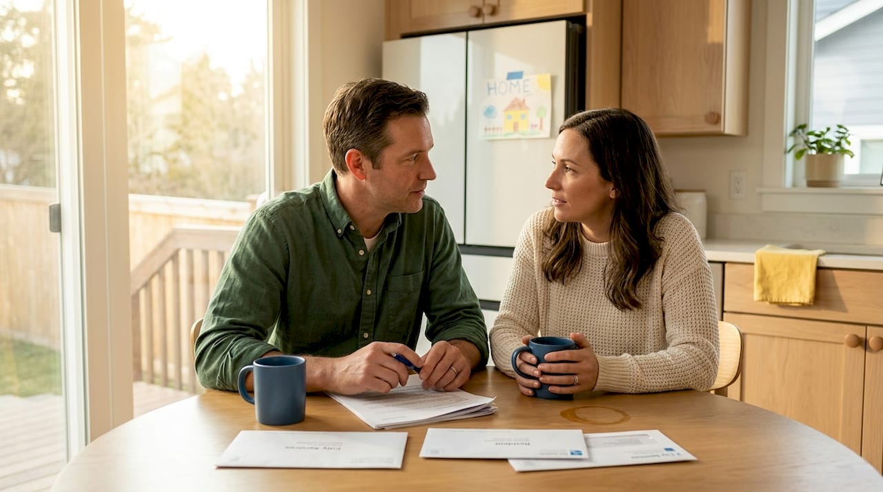Couple having a supportive discussion at kitchen table
